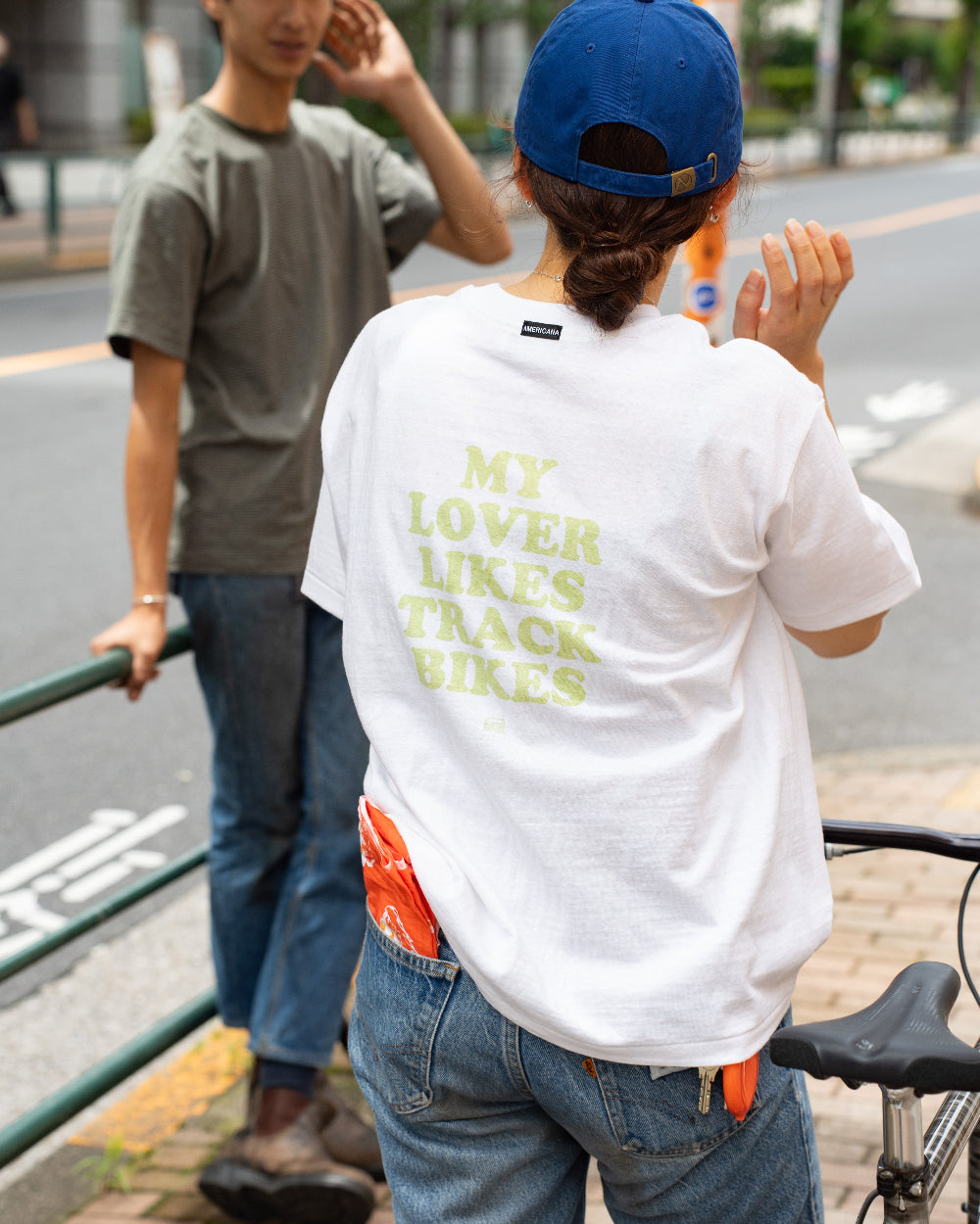 Americana × Friday   Print tee " MY LOVER LIKES TRACK BIKES "