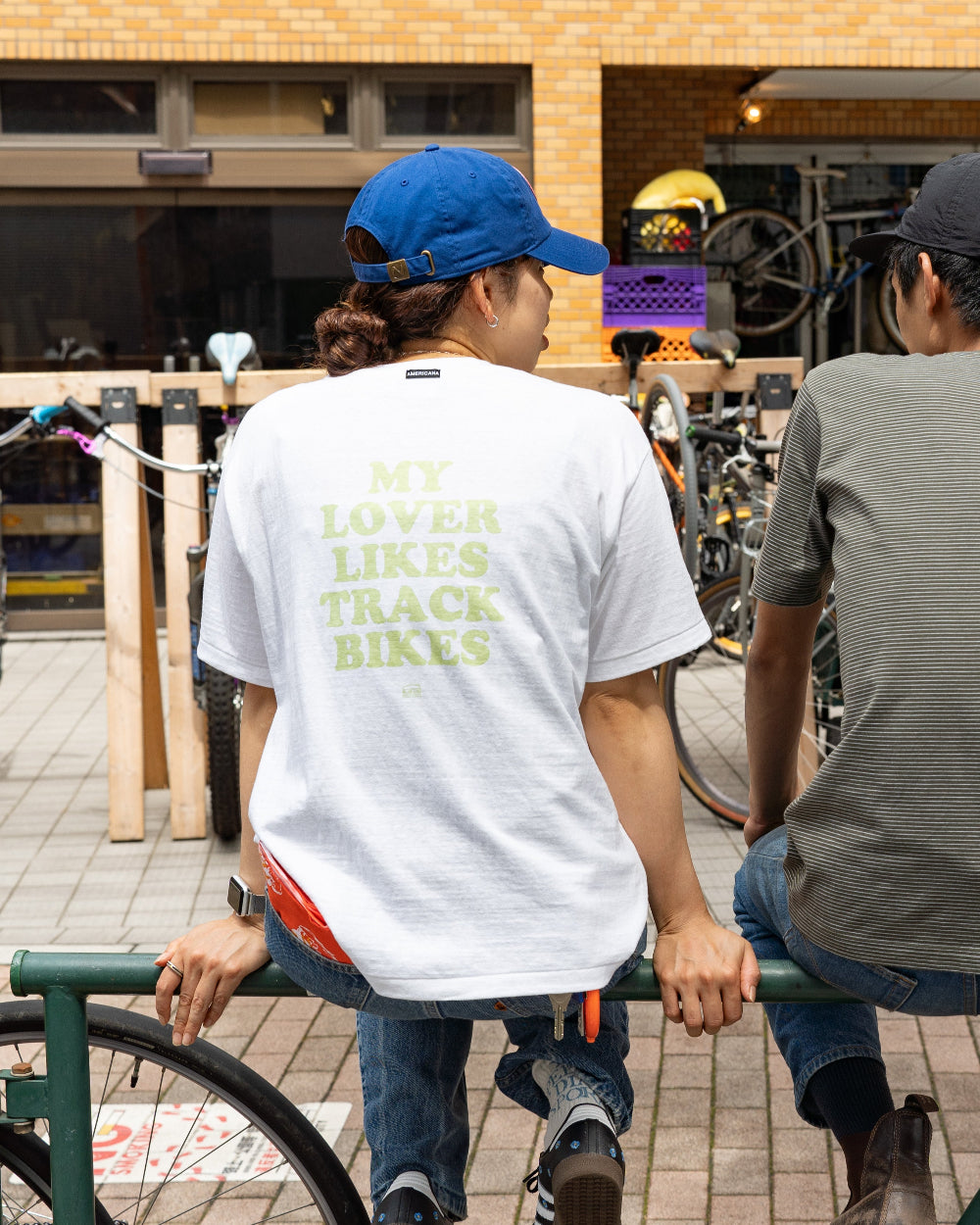 Americana × Friday   Print tee " MY LOVER LIKES TRACK BIKES "