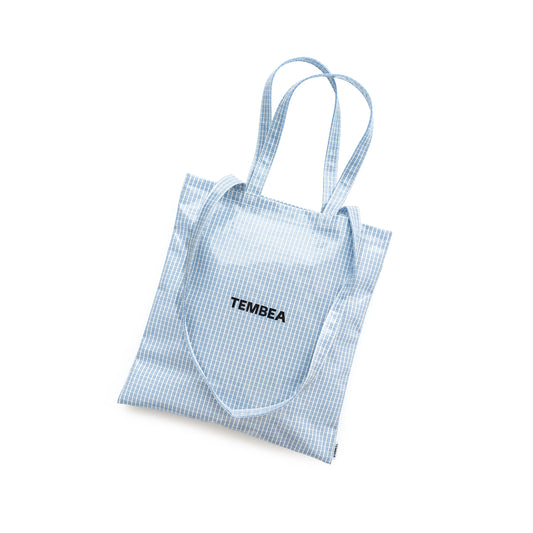 TEMBEA　3HANDLE TOTE CLEAR -CHECK LT BLUE
