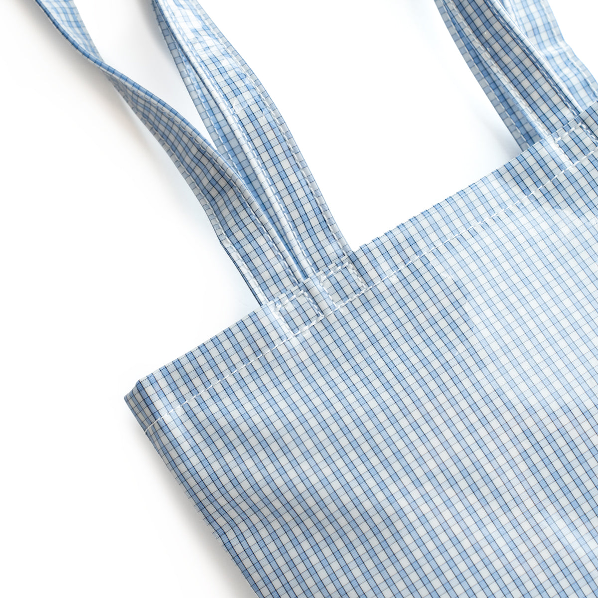 TEMBEA　3HANDLE TOTE CLEAR -CHECK LT BLUE