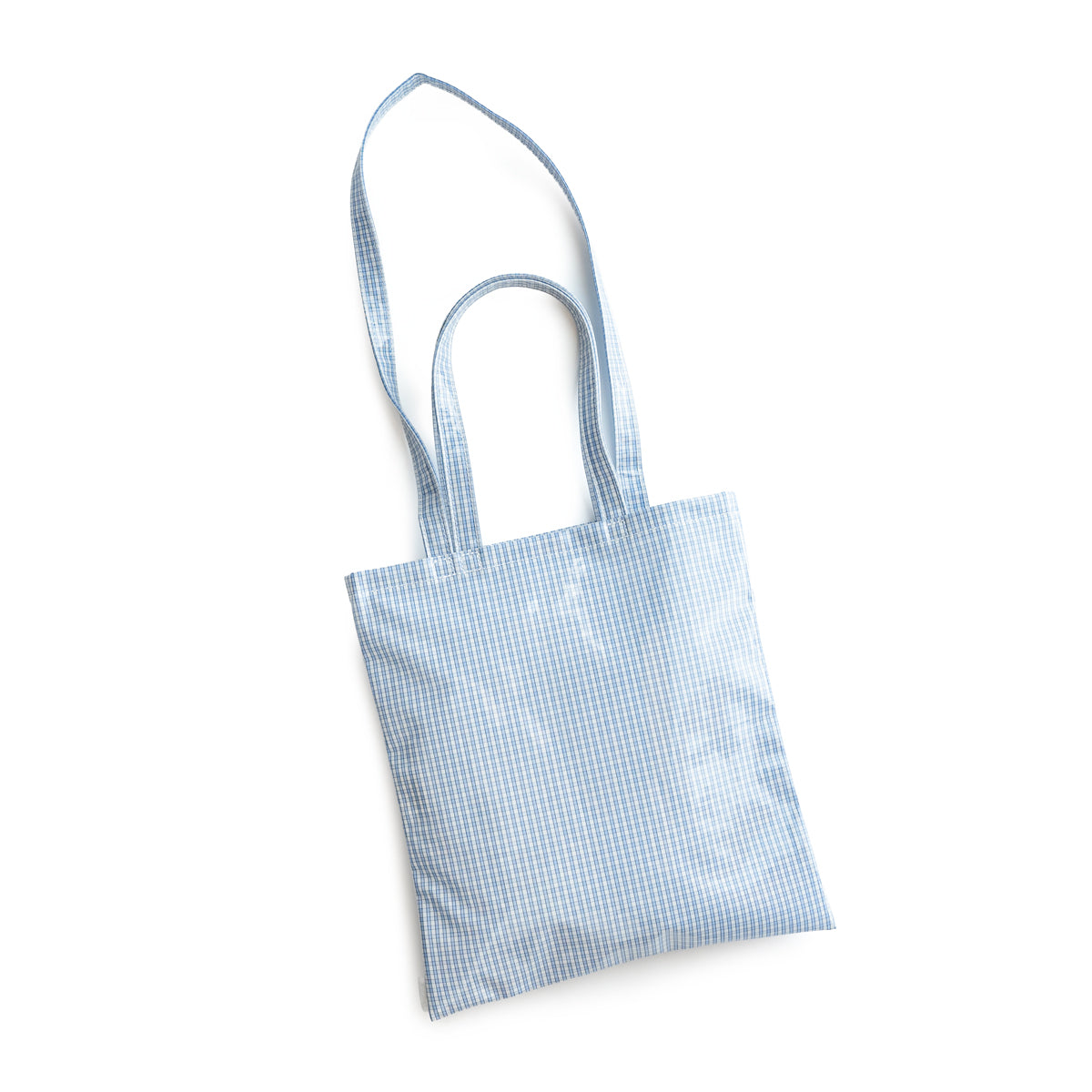 TEMBEA　3HANDLE TOTE CLEAR -CHECK LT BLUE