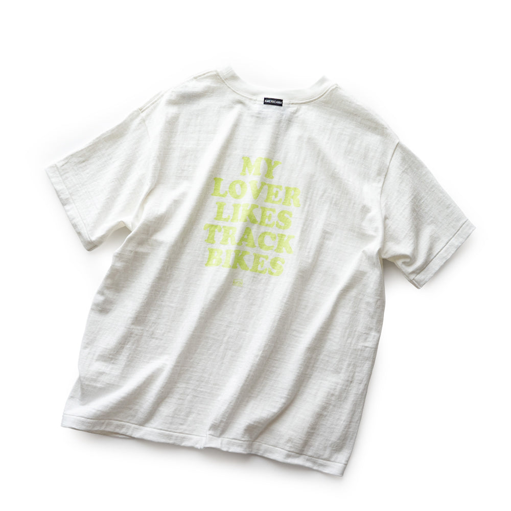 Americana × Friday   Print tee " MY LOVER LIKES TRACK BIKES "