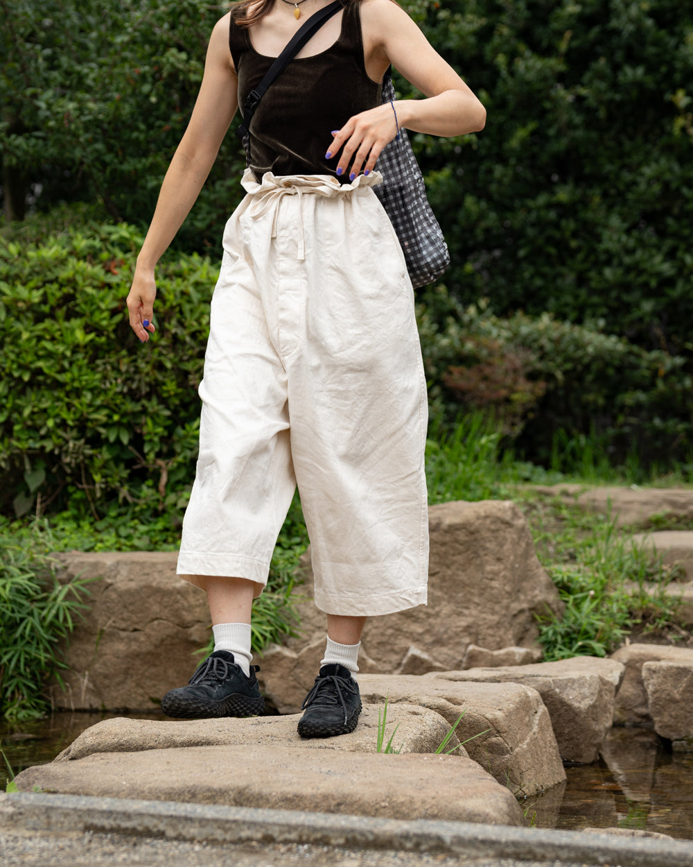 HAVERSACK  High waist wide pants -Cotton linen herringbone