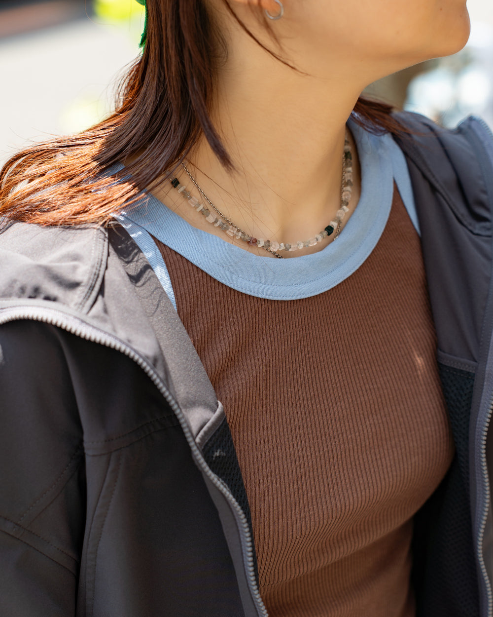Ohh! × Friday  Cotton silk rib tank -Brown
