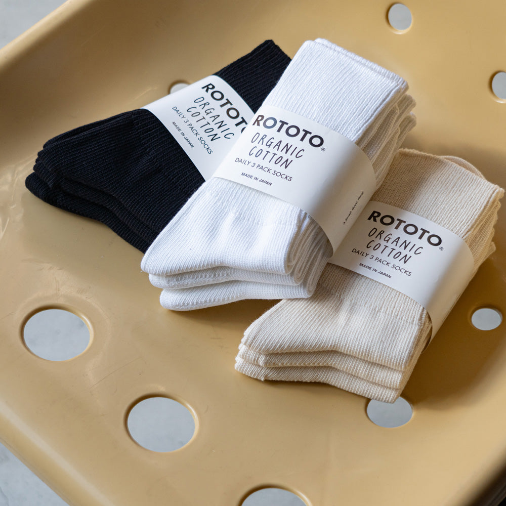 ROTOTO ORGANIC DAILY 3 PACK RIBBED CREW SOCKS