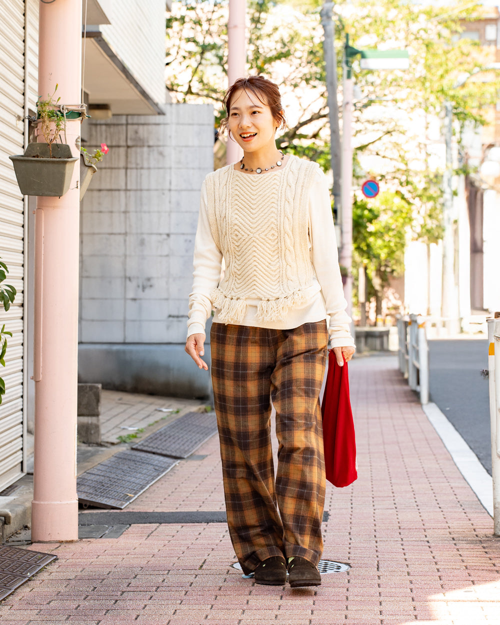 F F F   Easy pants  -Cotton flannel "Orange × Brown "