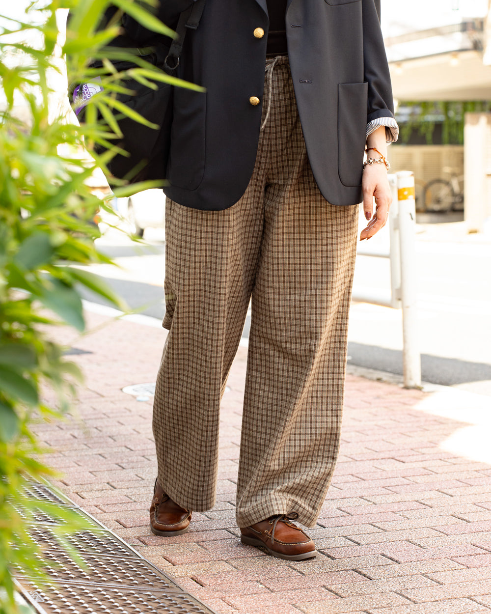 F F F   Easy pants  -Cotton flannel "Beige × Brown "