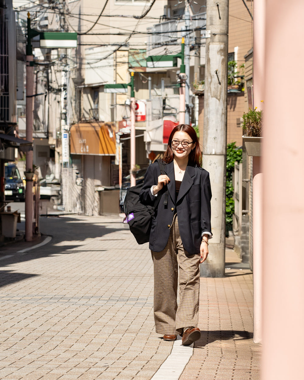 F F F   Easy pants  -Cotton flannel "Beige × Brown "