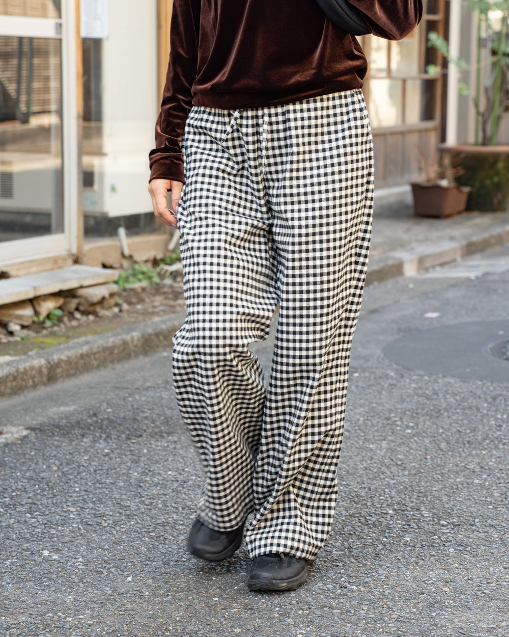 F F F   Easy pants  -Cotton flannel "Black × White"