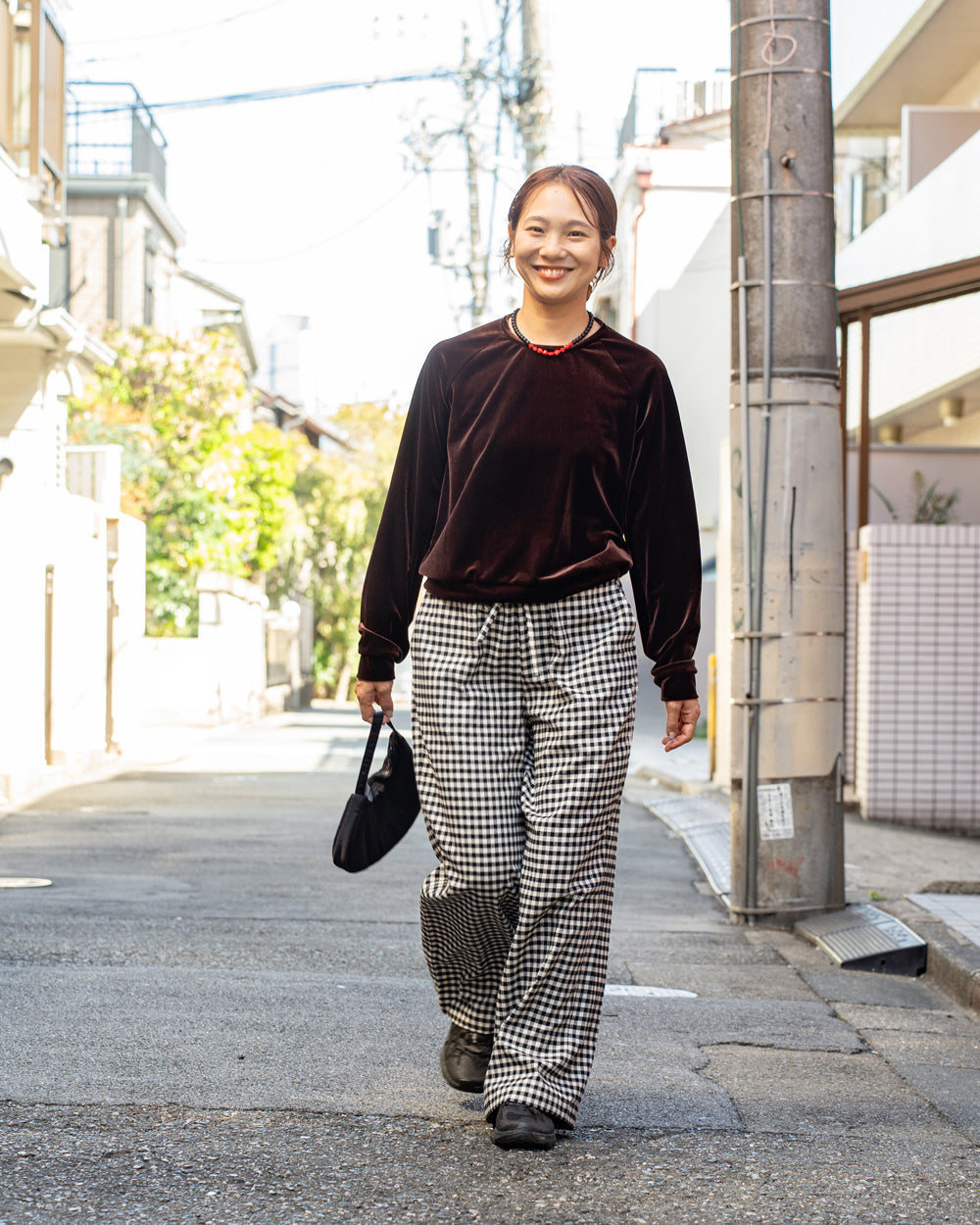 F F F   Easy pants  -Cotton flannel "Black × White"