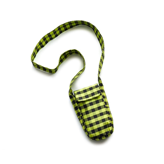 COA NYC  IPHONE CROSSBODY BAG IN GINGHAM LIME BLACK