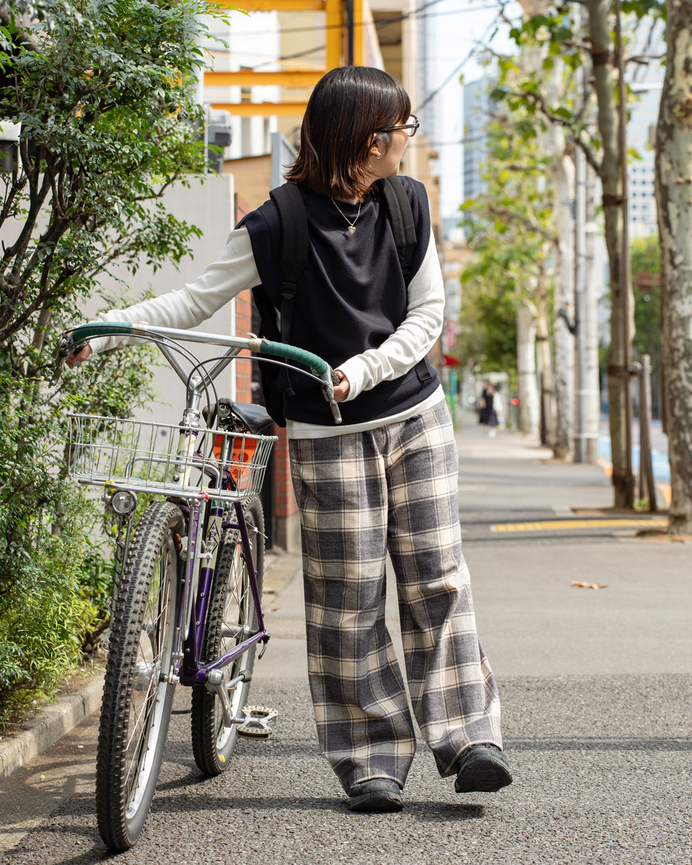 F F F   Easy pants  -Cotton flannel "Charcoal × Off "