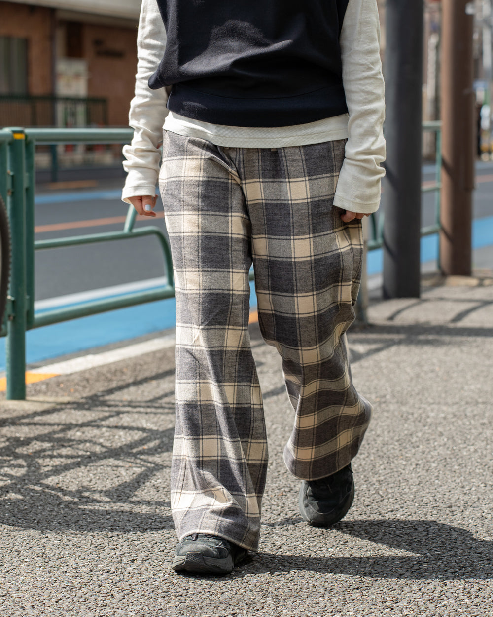 F F F   Easy pants  -Cotton flannel "Charcoal × Off "