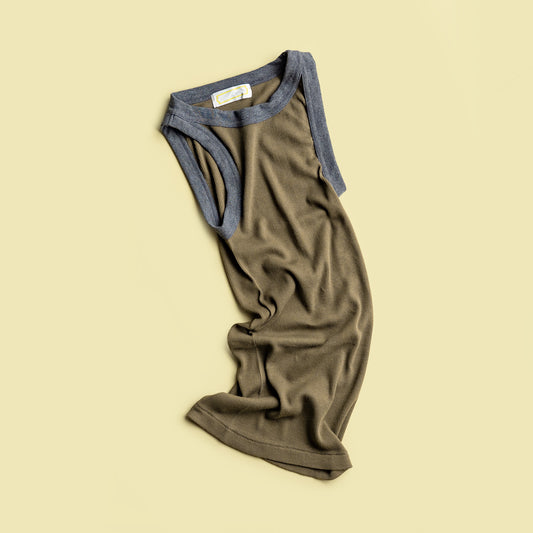 Ohh! × Friday  Cotton silk rib tank -Khaki