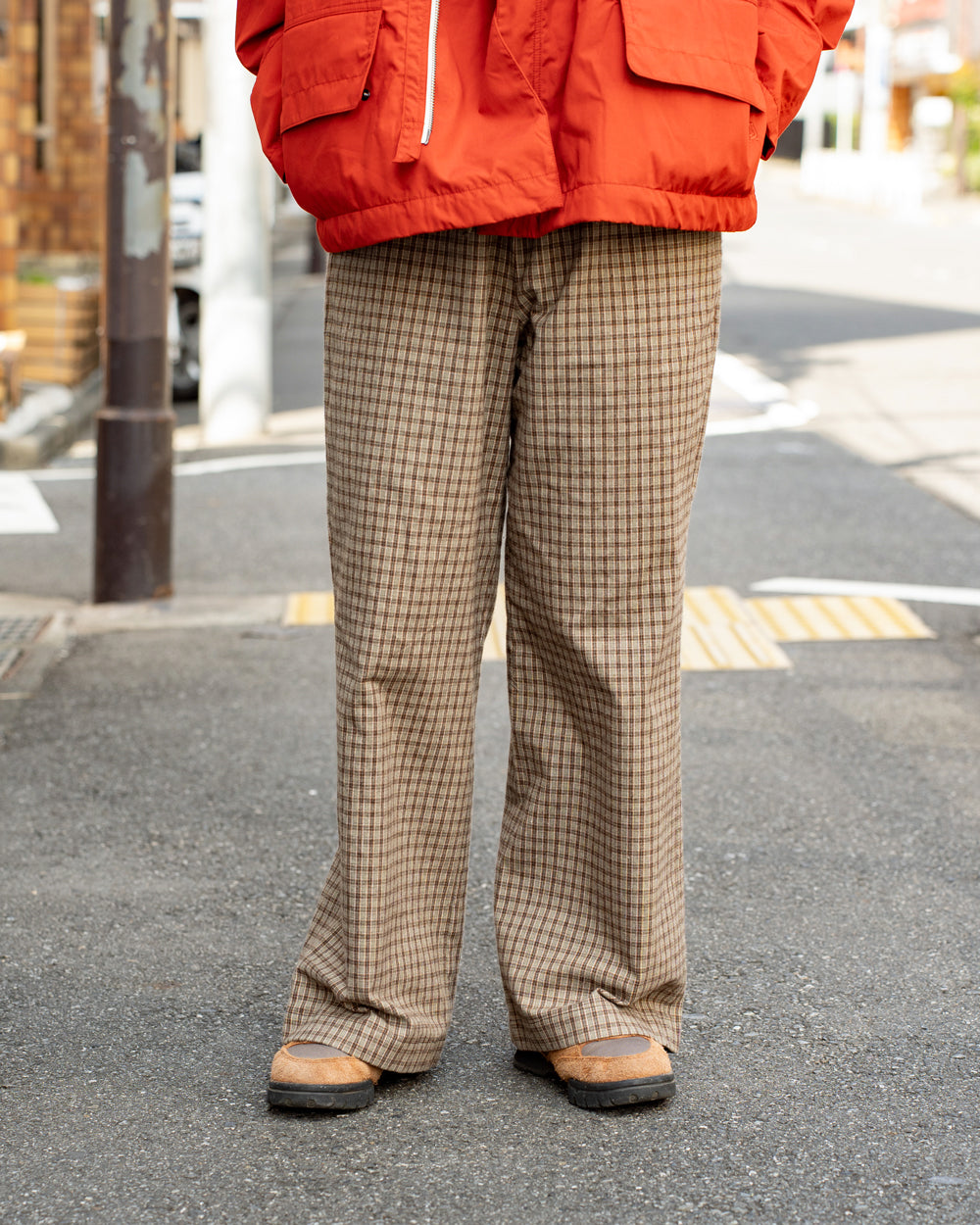 F F F   Easy pants  -Cotton flannel "Beige × Brown "