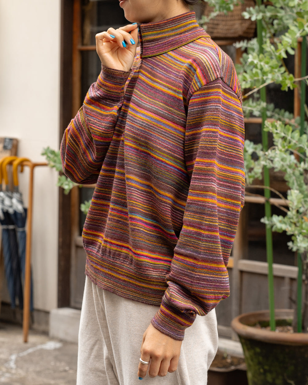 COOHEM  MULTI KASURI TENJIKU KNIT PULLOVER