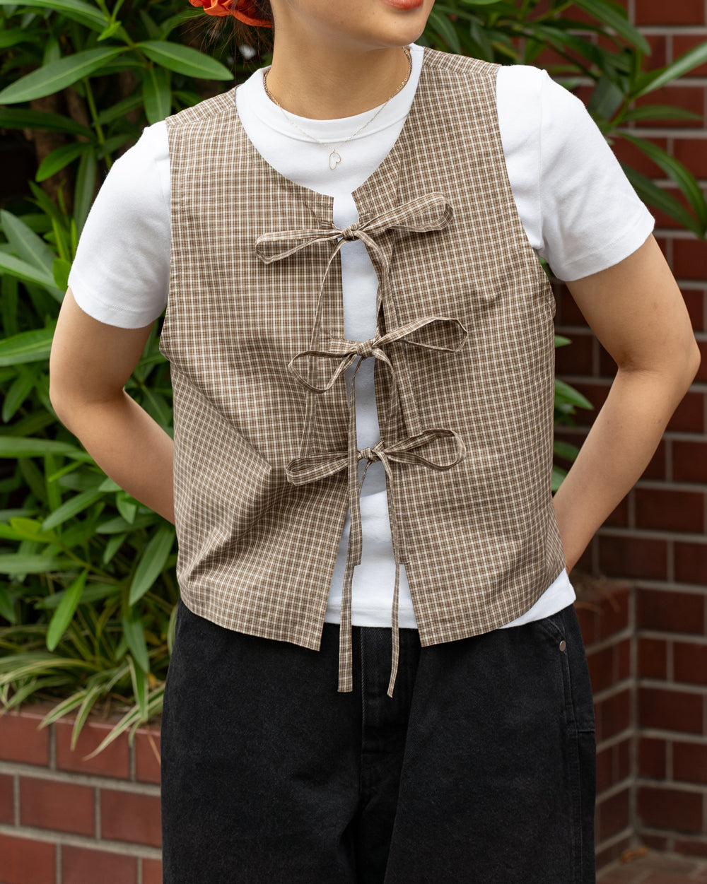 Americana × Friday  2way vest -Brown check