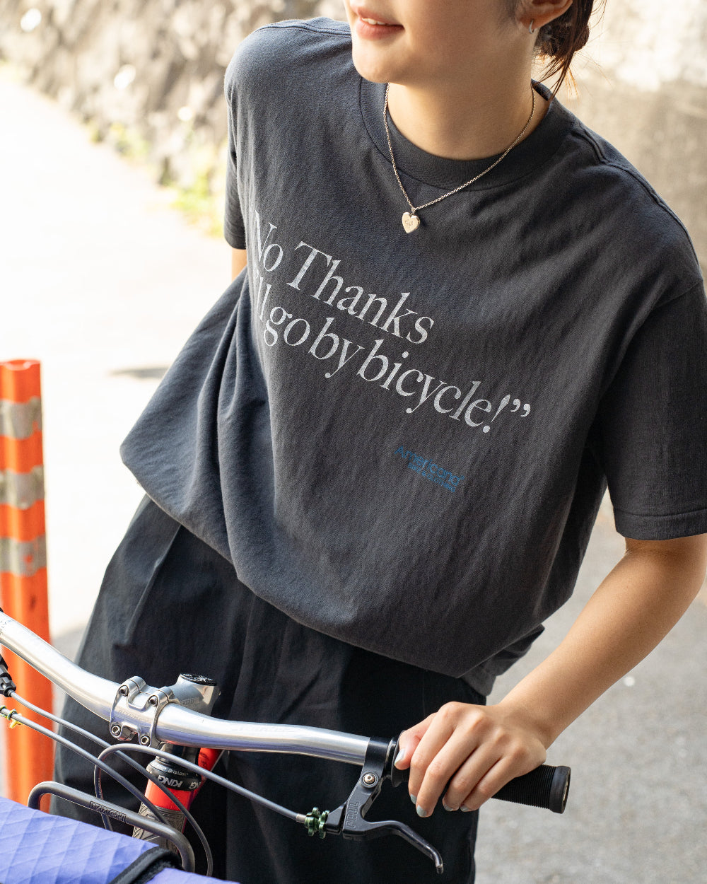 Americana × Friday   Print tee " No Thanks  I'll go by bicycle "
