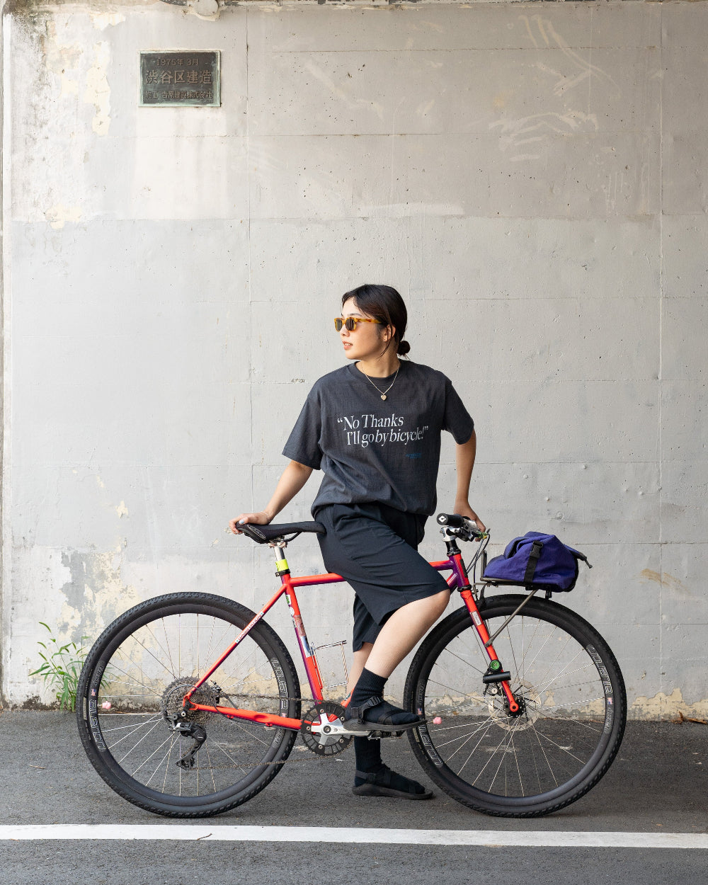 Americana × Friday   Print tee " No Thanks  I'll go by bicycle "