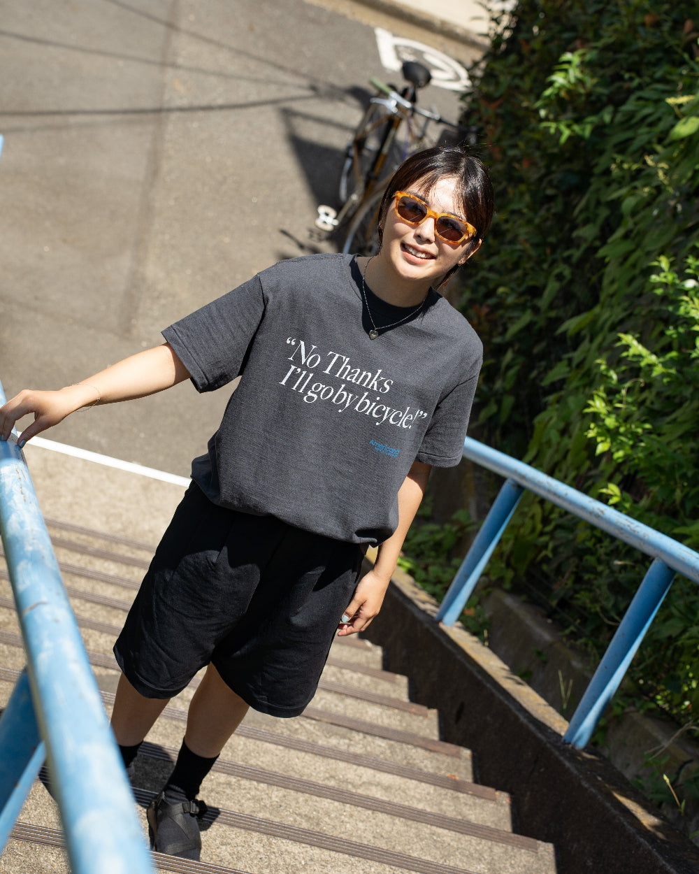 Americana × Friday   Print tee " No Thanks  I'll go by bicycle "