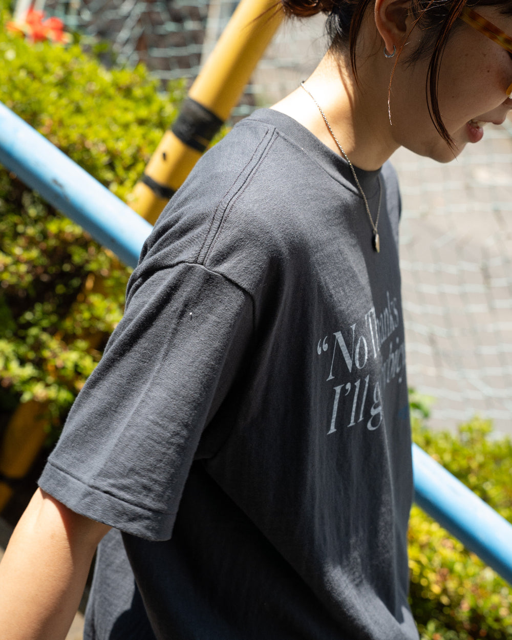 Americana × Friday   Print tee " No Thanks  I'll go by bicycle "