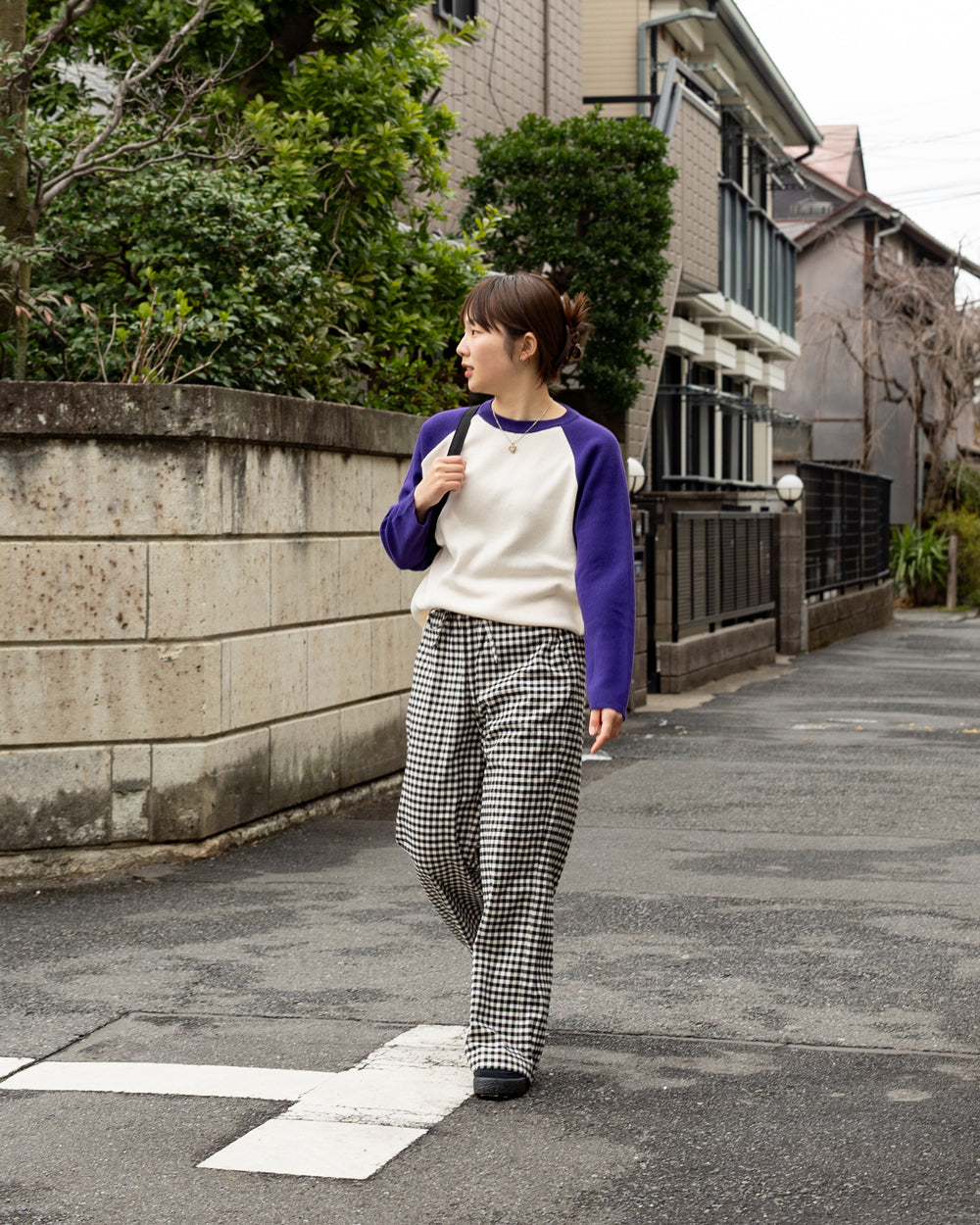 F F F   Easy pants  -Cotton flannel "Black × White"