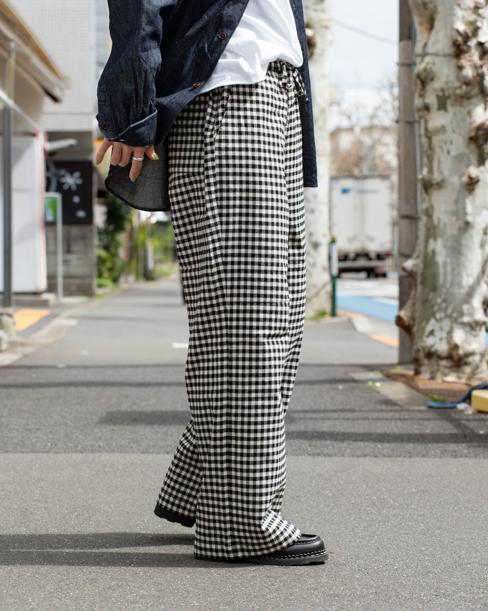F F F   Easy pants  -Cotton flannel "Black × White"