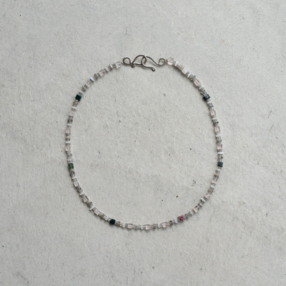 Melanie DeCourcey   Labradorite , moon stone, rose quartz cube and agate cubes necklace
