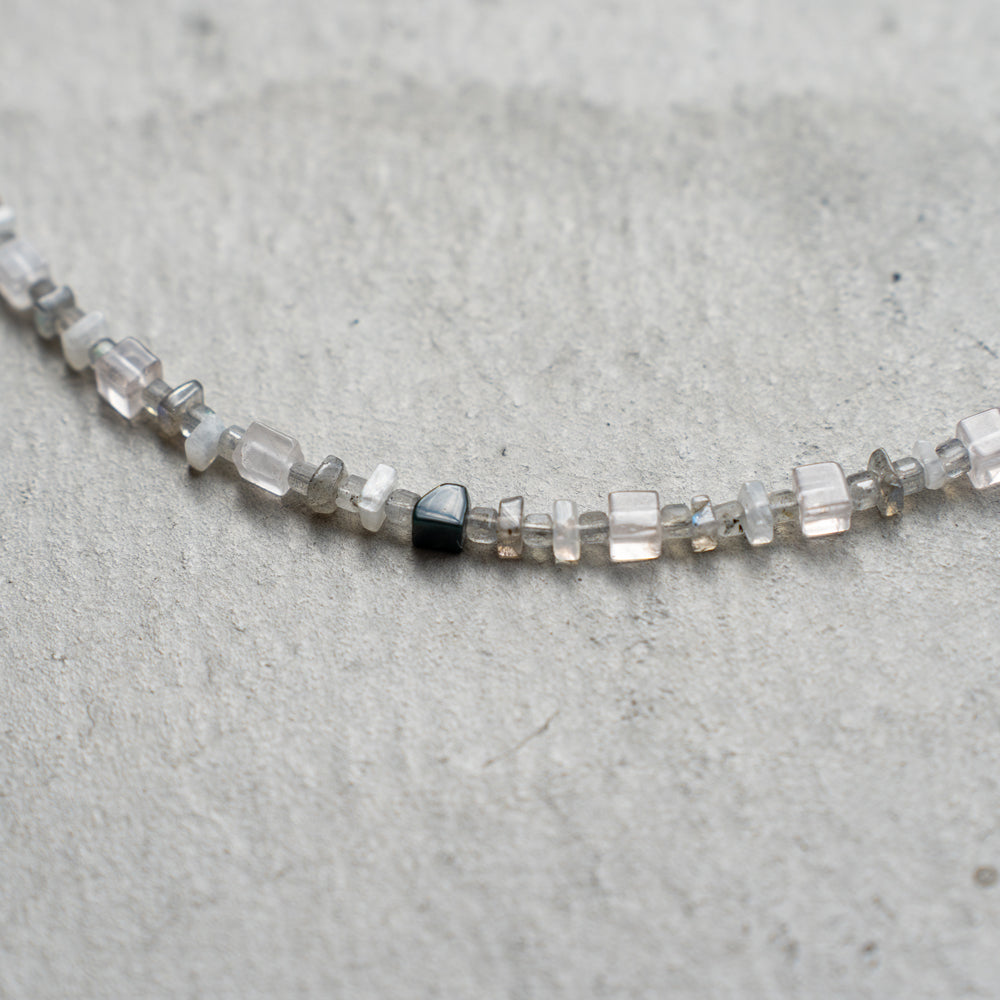 Melanie DeCourcey   Labradorite , moon stone, rose quartz cube and agate cubes necklace