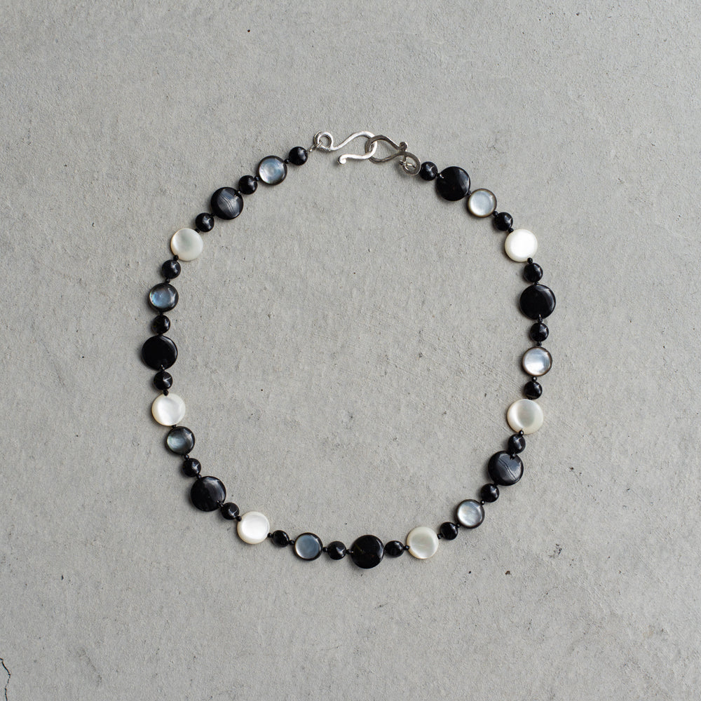 Melanie DeCourcey   Black and white mother of pearl, onyx and spinel necklace