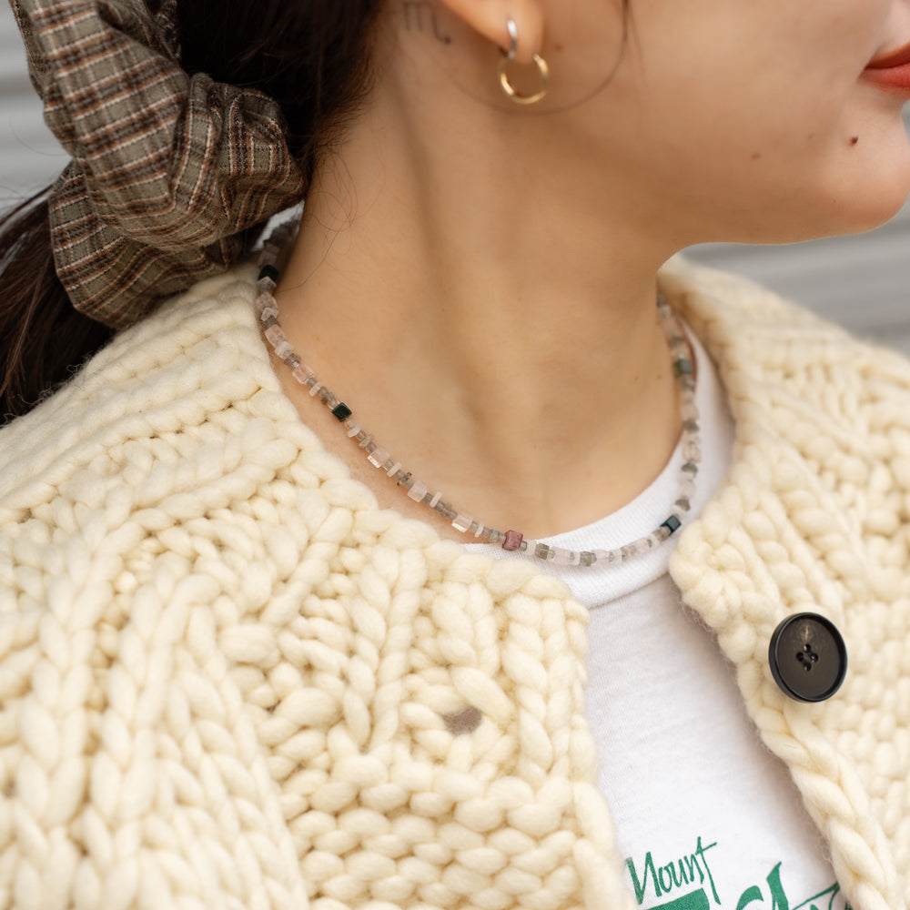 Melanie DeCourcey   Labradorite , moon stone, rose quartz cube and agate cubes necklace