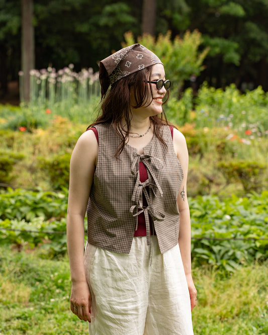 Americana × Friday  2way vest -Brown check