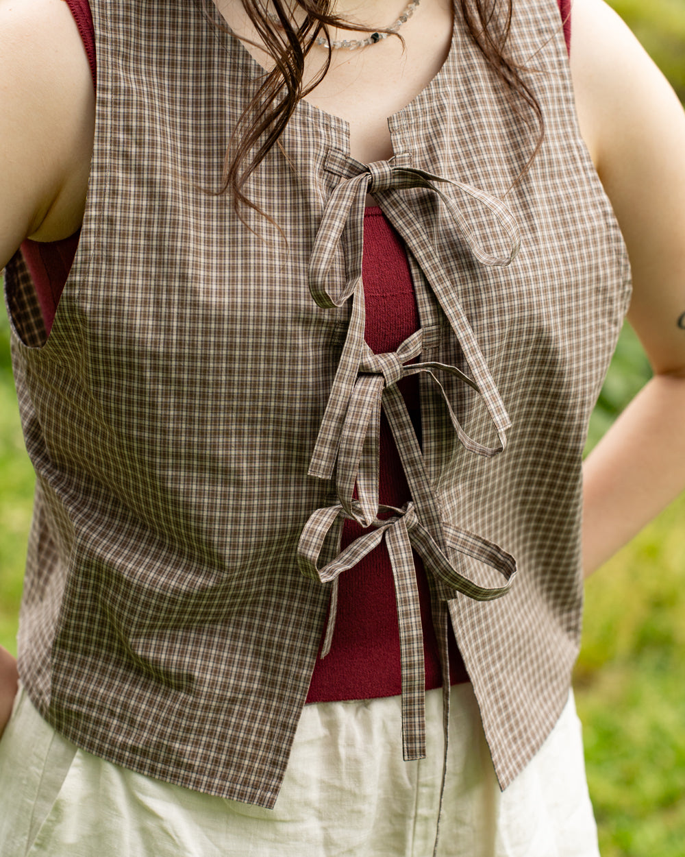Americana × Friday  2way vest -Brown check