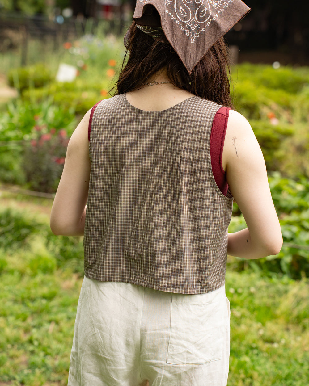 Americana × Friday  2way vest -Brown check