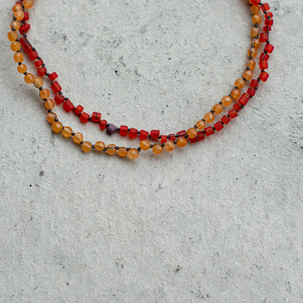 Melanie DeCourcey  Aventurine and Pakistan red glass beads DNA double bracelet