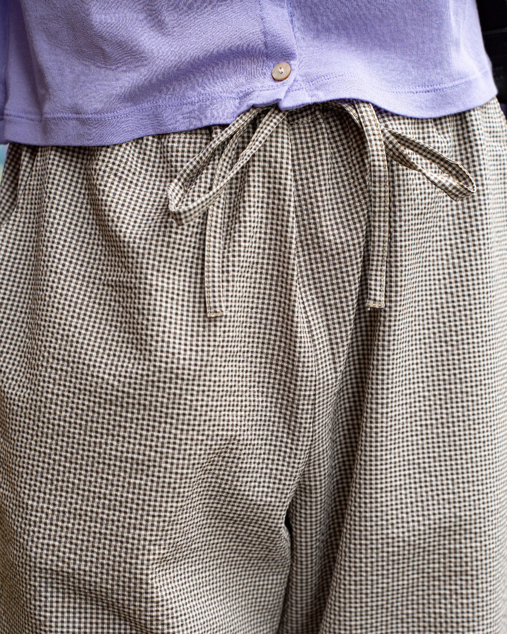 F F F   Easy pants Gingham check "Brown × Beige"