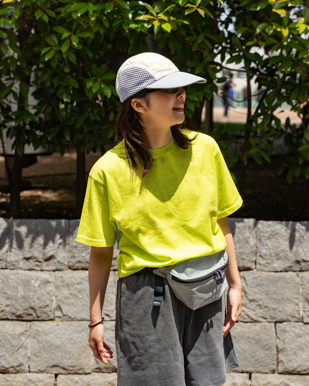 Yonetomi  GARMENT DYED BORDER T-SHIRT "LIME"