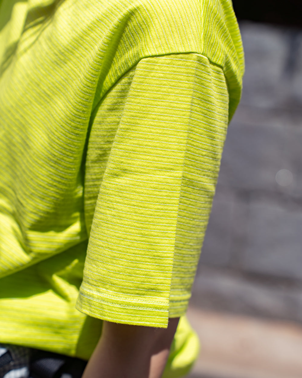 Yonetomi  GARMENT DYED BORDER T-SHIRT "LIME"
