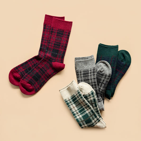 ROTOTO CHECK PATTERN MERINO SOCKS