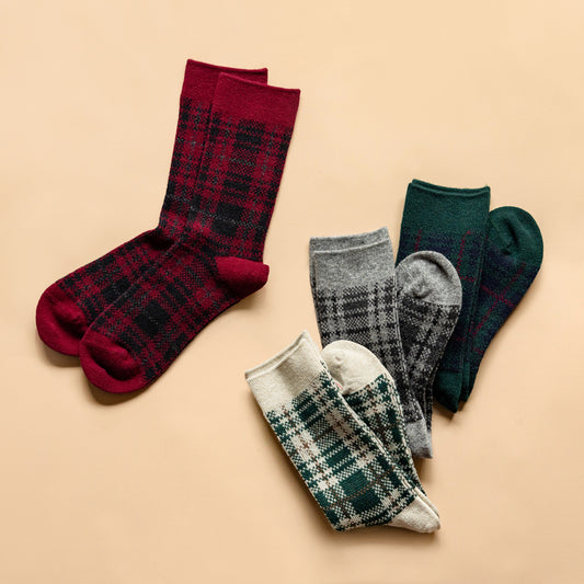 ROTOTO CHECK PATTERN MERINO SOCKS