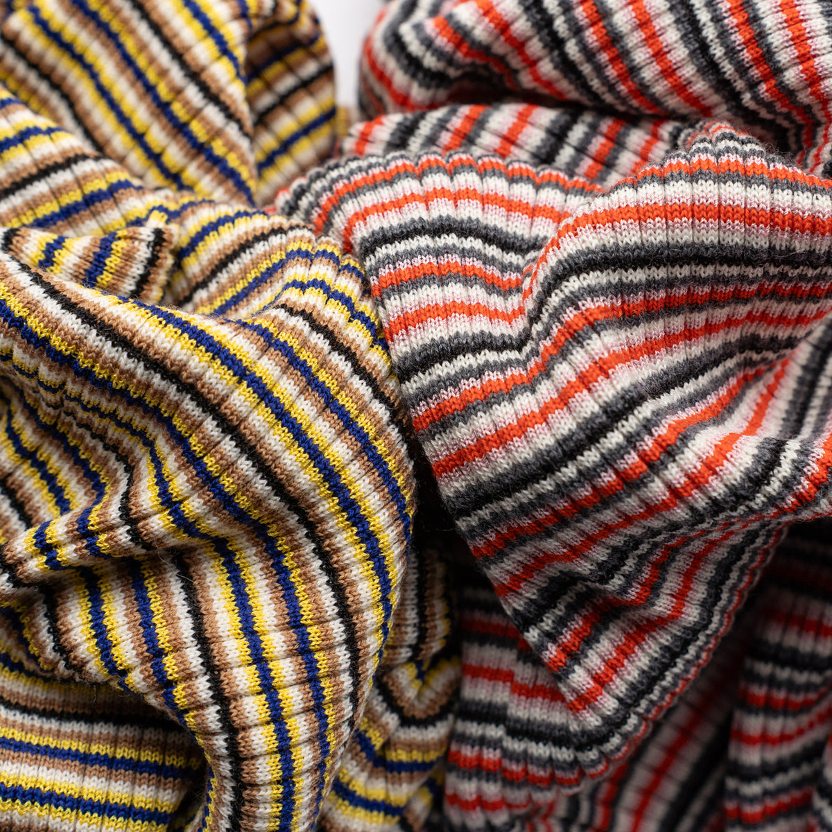 COOHEM　WOOL SILK MULTI BORDER RIB KNIT