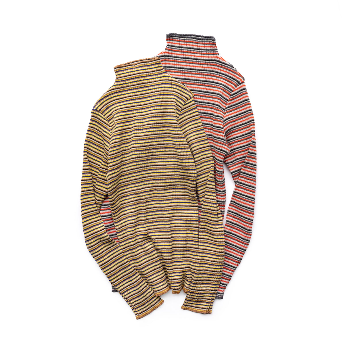 COOHEM　WOOL SILK MULTI BORDER RIB KNIT