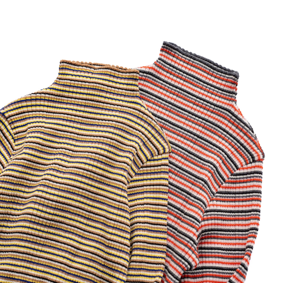 COOHEM　WOOL SILK MULTI BORDER RIB KNIT