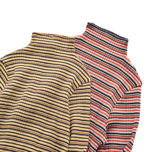 COOHEM　WOOL SILK MULTI BORDER RIB KNIT