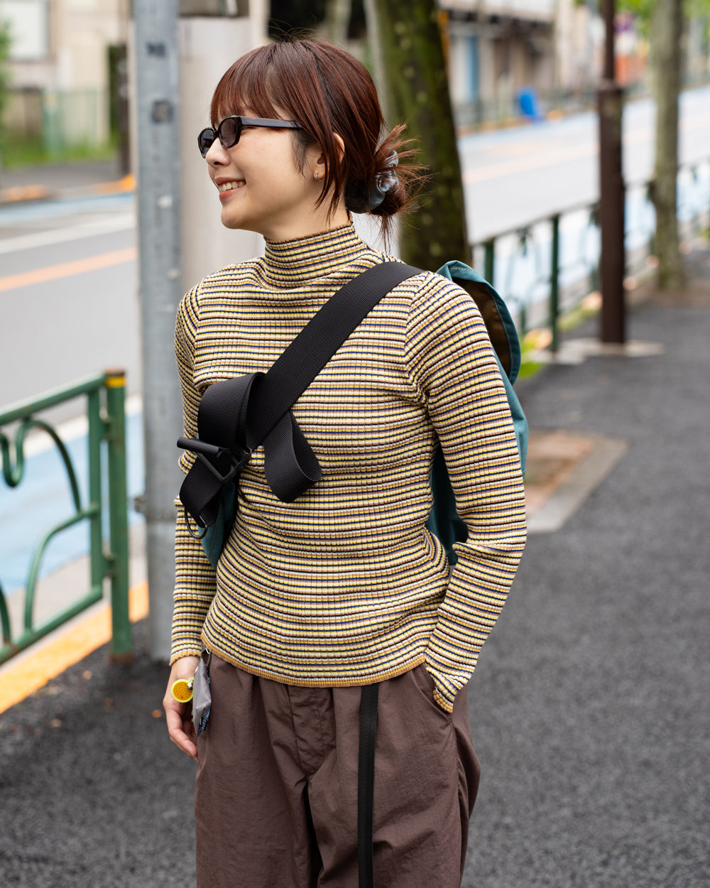 COOHEM　WOOL SILK MULTI BORDER RIB KNIT