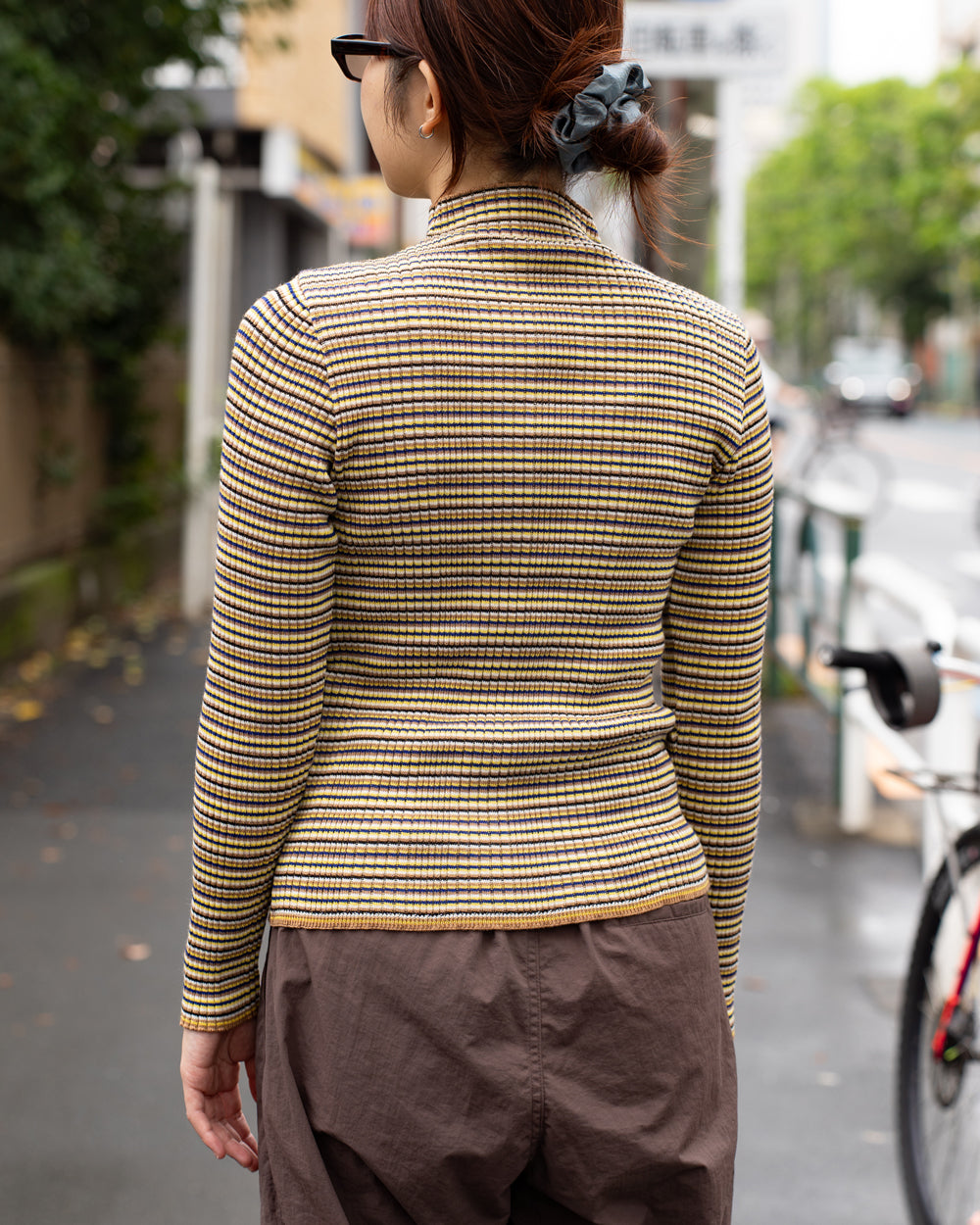 COOHEM　WOOL SILK MULTI BORDER RIB KNIT