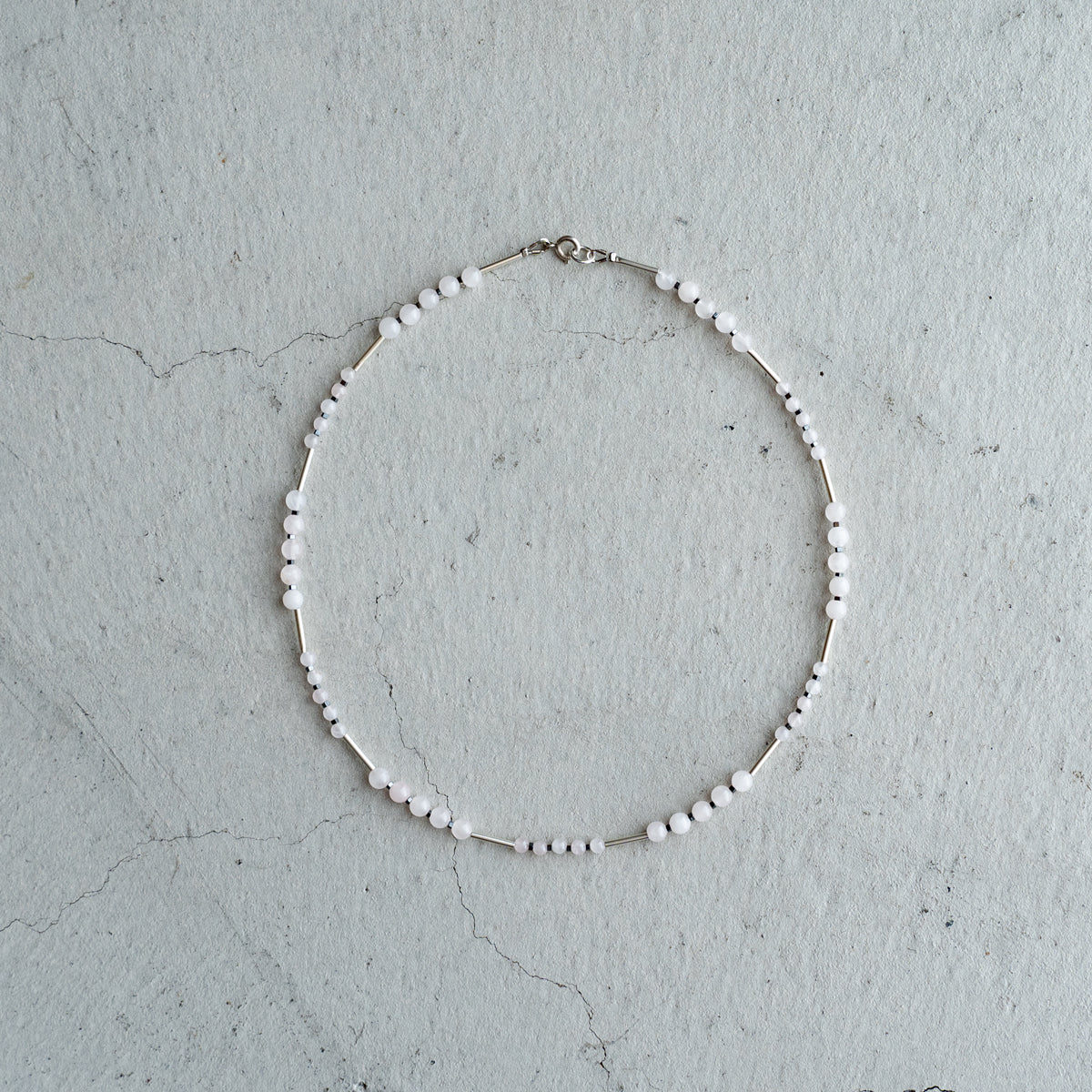 Melanie DeCourcey   Silver tube, rose quartz and hematite necklace