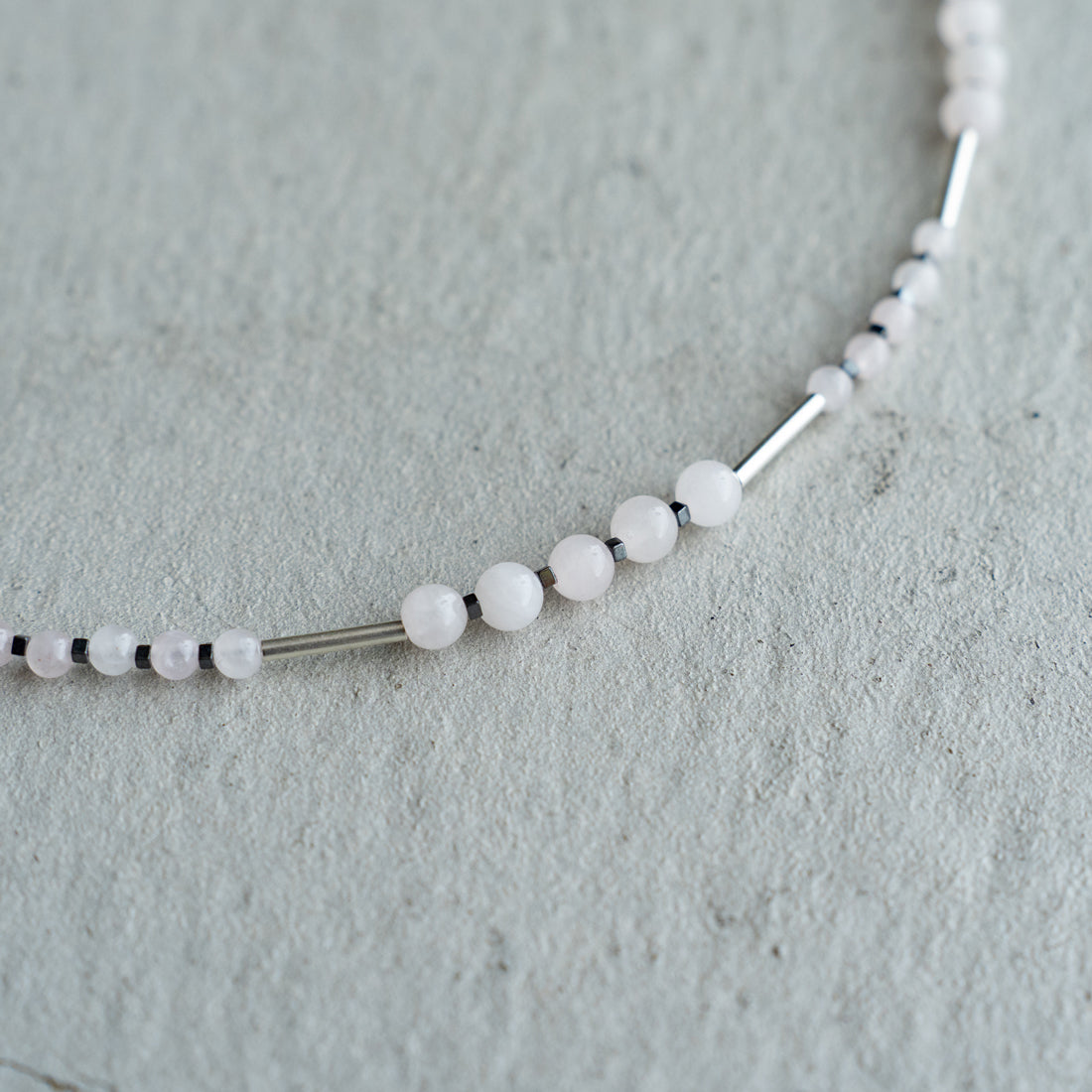 Melanie DeCourcey   Silver tube, rose quartz and hematite necklace