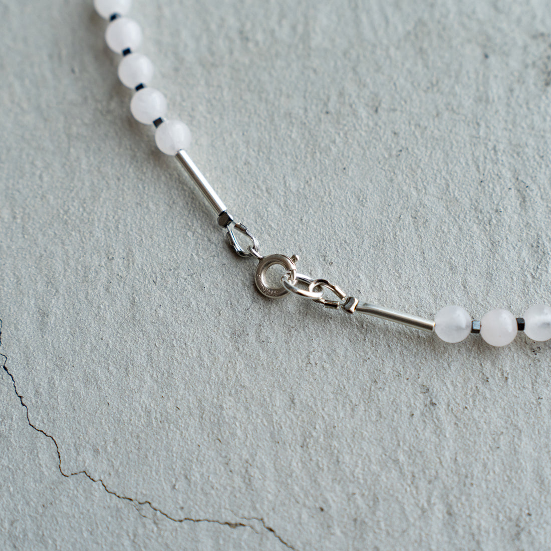 Melanie DeCourcey   Silver tube, rose quartz and hematite necklace