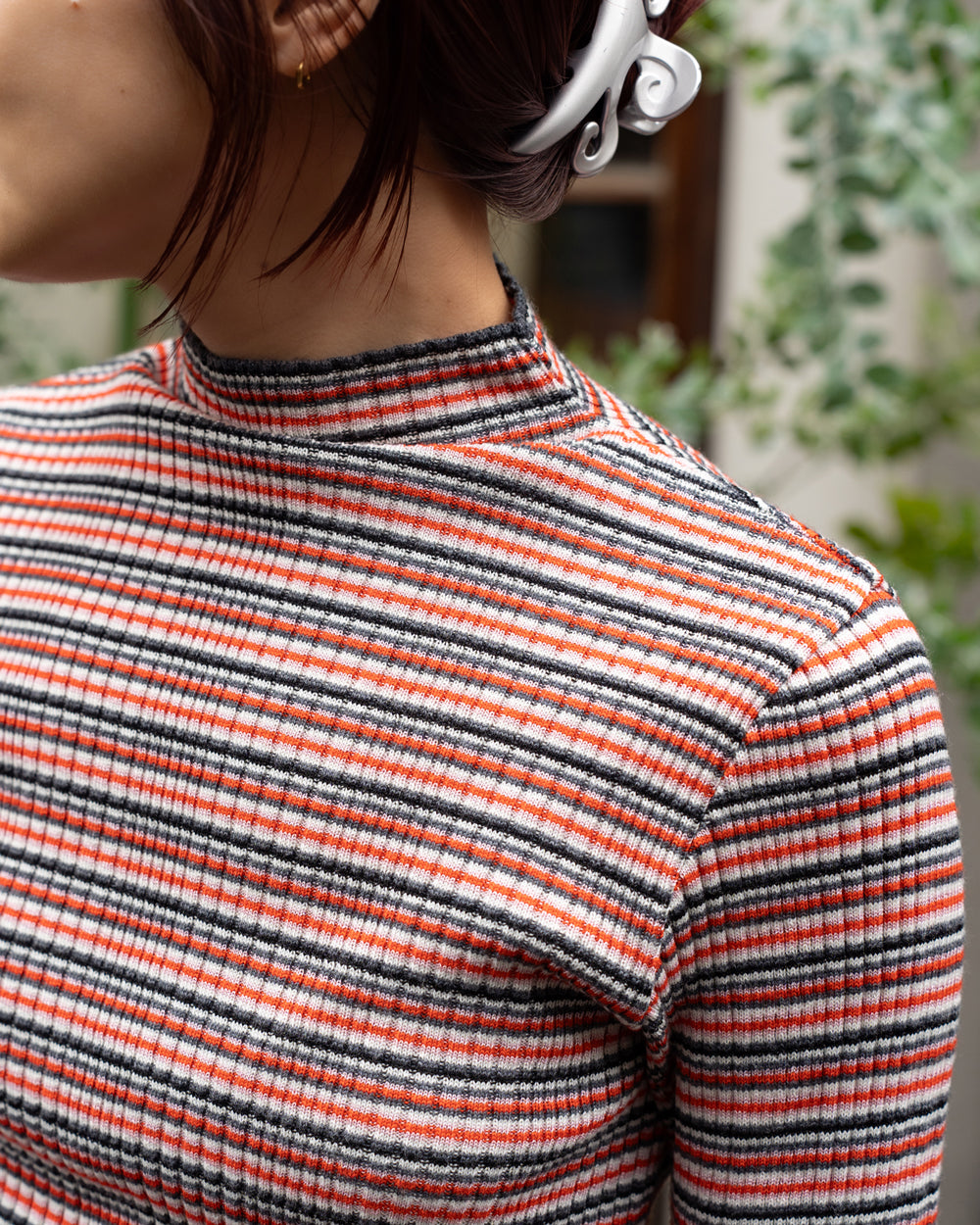 COOHEM　WOOL SILK MULTI BORDER RIB KNIT